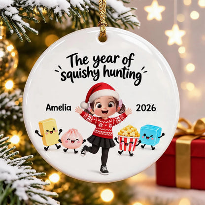 Personalized Ceramic Ornament, Cheering Girl with Cute Squishy Characters, Unique Christmas Gift for Kids