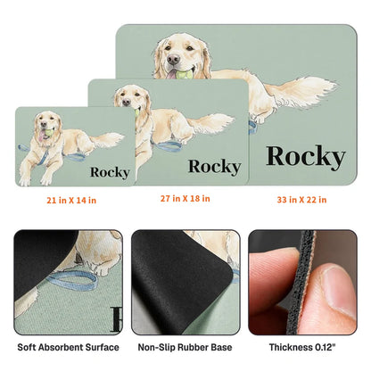 Personalized Flannel Pet Mat with Custom Watercolor Dog Portrait, Unique Feeding Area Gift for Dog Lovers