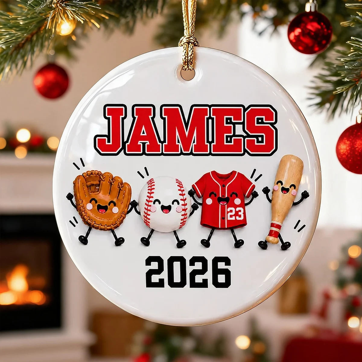 Personalized Ceramic Ornament with Cute Baseball Gear, Unique Christmas Gift for Players and Baseball Fans