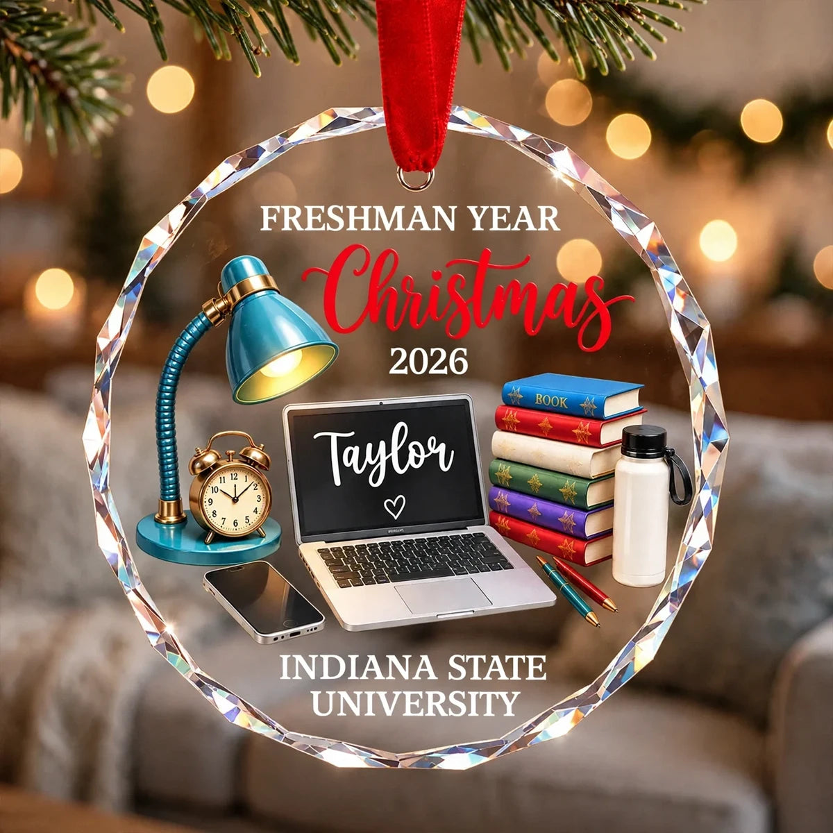 Personalized Crystal Ornament, Freshman Year Christmas Study Desk Keepsake, Unique Gift for College Student