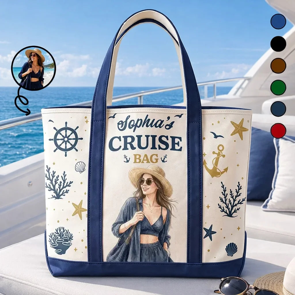 Personalized Oxford Cloth Tote Bag, Custom Watercolor Sunhat Traveler, Unique Cruise Gift for Women
