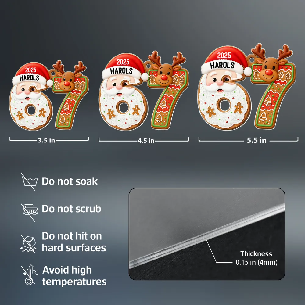 Custom Teen 6 7 Acrylic Ornament with Santa Claus & Reindeer, Funny Gen Z Christmas Tree Keepsake, Unique Gift for Kids