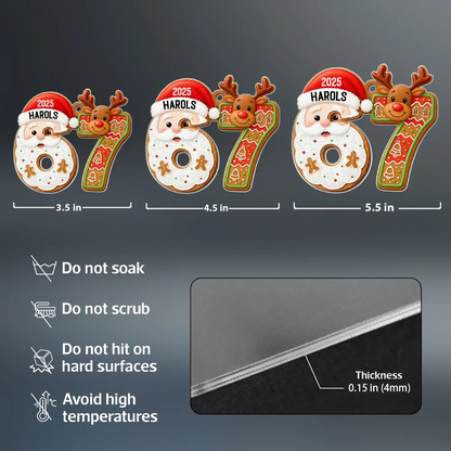 Custom Teen 6 7 Acrylic Ornament with Santa Claus & Reindeer, Funny Gen Z Christmas Tree Keepsake, Unique Gift for Kids