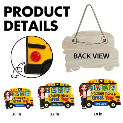 Personalized Teacher Wooden Sign With Yellow School Bus, Unique Back To School Gift For Classroom