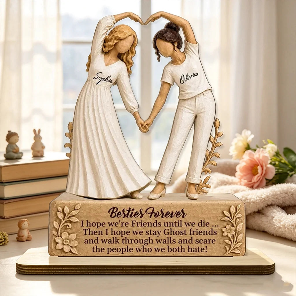 Besties Forever Personalized Wooden Plaque, Friends Making a Heart, Creative Friendship Gift