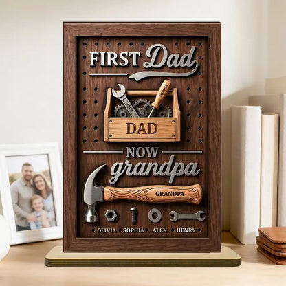 2-Layer Wooden Plaque Personalized First Dad Now Grandpa Tool Box Gift for Dad, Unique Grandpa Keepsake