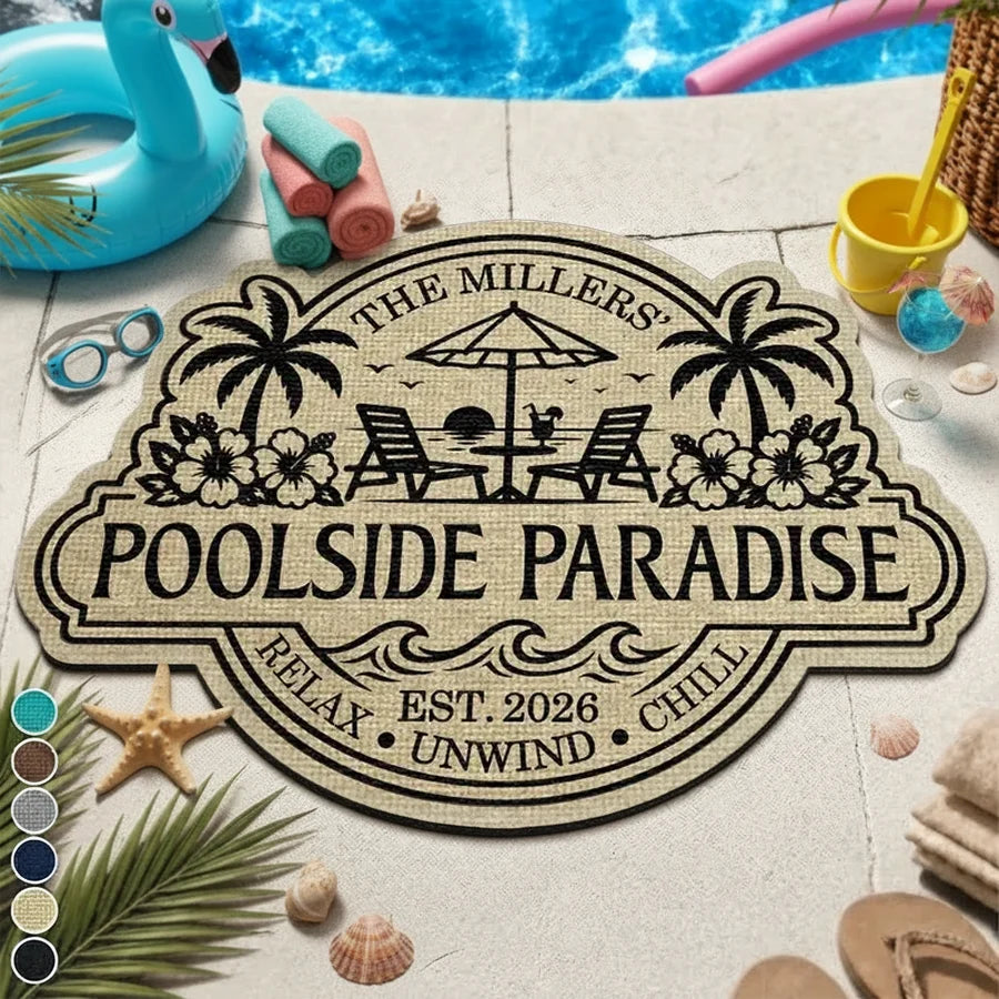 Custom Shaped Doormat, Relax Unwind Chill Pool Welcome, Creative Gift for Pool Owners & Families