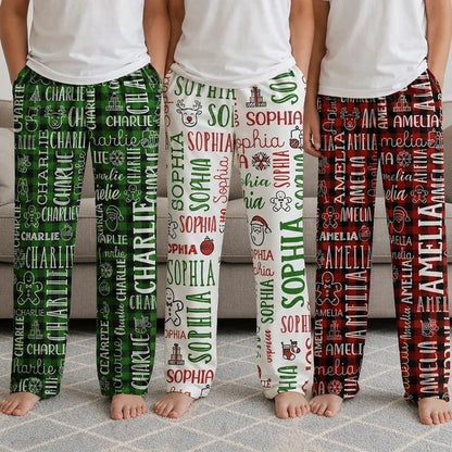 Personalized Printed Lounge Pants with Festive Pattern for Kids Standing Together, Creative Family Gift