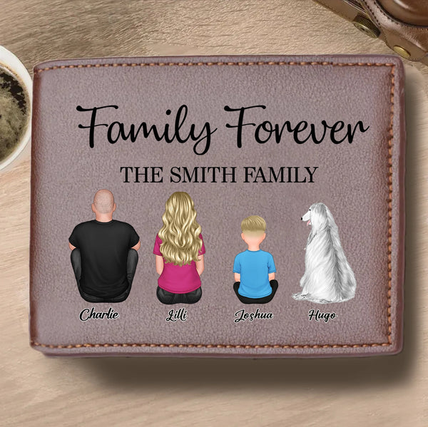 Family Forever Beach Design - Personalized Men's Wallet, Wooden Carhanger, LED Plaque, Keychain, Poster, Wallet Card, and Pillow, Unique Gift