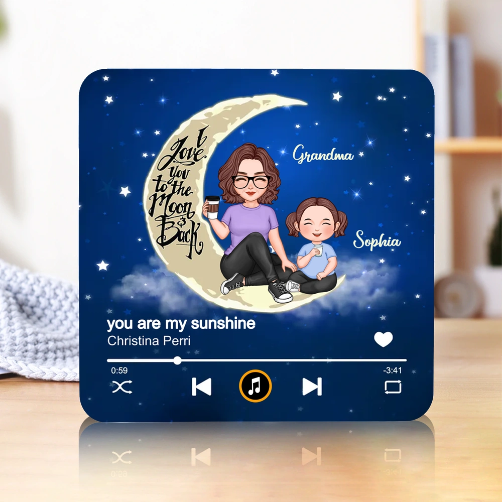 Acrylic Music Magnet I Love You to the Moon and Back Grandma and Grandkid Cute Fridge Decoration Unique Gift