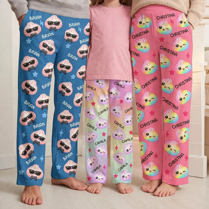 Personalized Printed Lounge Pants, Cute Cartoon Dumplings for Matching Family Wear, Unique Gift