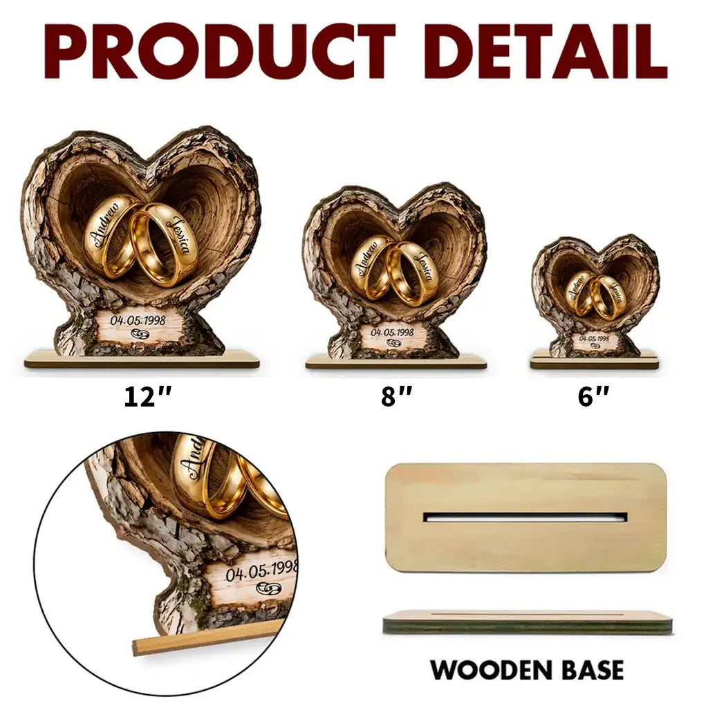 Personalized 2-Layer Wooden Plaque with Wedding Rings, Unique Creative Gift for Couple Anniversary