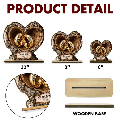 Personalized 2-Layer Wooden Plaque with Wedding Rings, Unique Creative Gift for Couple Anniversary