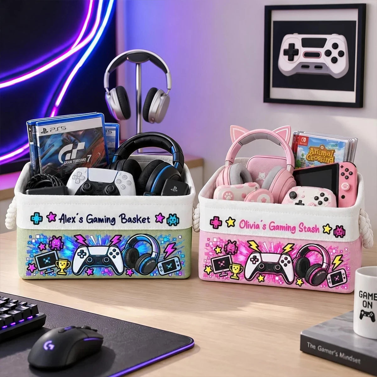 Personalized Gaming Rope Basket, Colorful Gamer Design, Thoughtful Creative Gift for Young Gamers