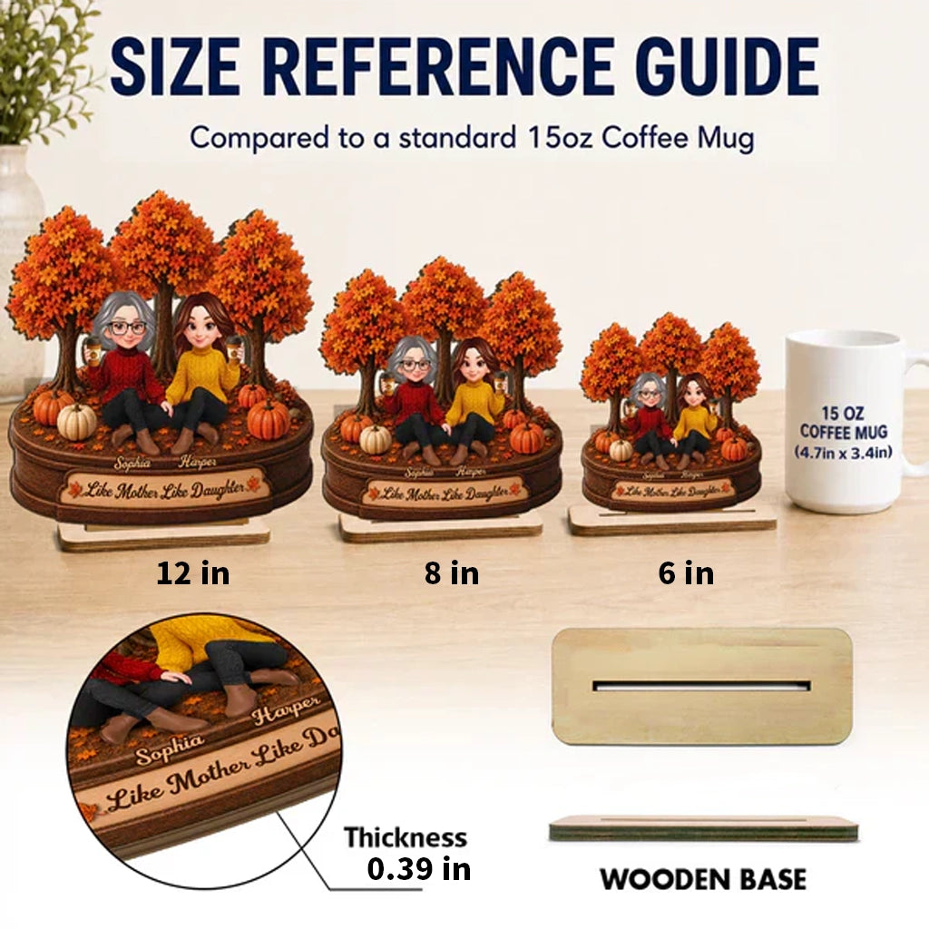 2-Layer Wooden Plaque, Autumn Trees & Seated Coffee Scene, Warm Custom Style, Unique Creative Gift
