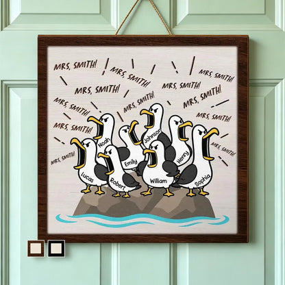 Personalized Screaming Seagull Wooden Sign, Custom Coastal Kitchen Decor, Unique Gift for Family