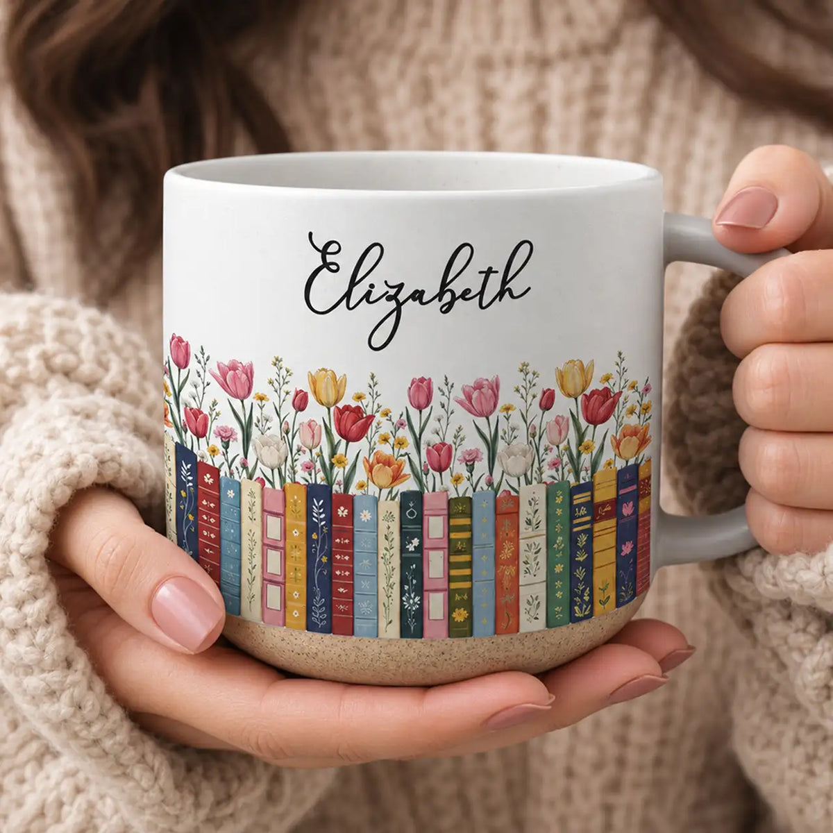 Personalized Birthflower Pottery Mug for Book Lovers, Unique Creative Gift for Daily Coffee