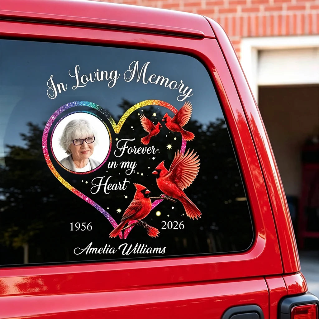 Forever in My Heart Personalized Sticker Decal, Red Cardinal Tribute, Creative Sympathy Gift for Family