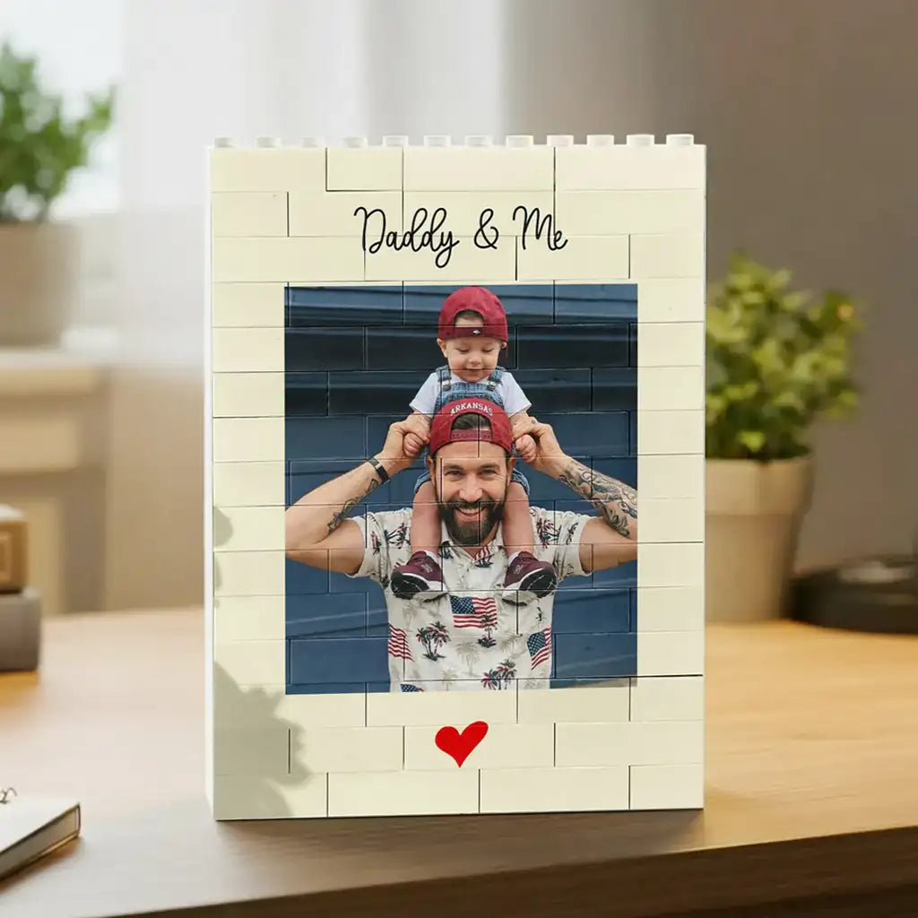 Personalized ABS Building Brick Puzzle, Dad Carrying Child Photo Keepsake, Unique Gift for Dad