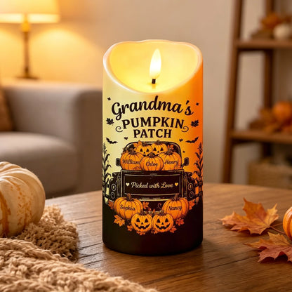 Personalized Flameless LED Candle, Grandma's Pumpkin Patch Pumpkins & Truck, Unique Gift for Grandma
