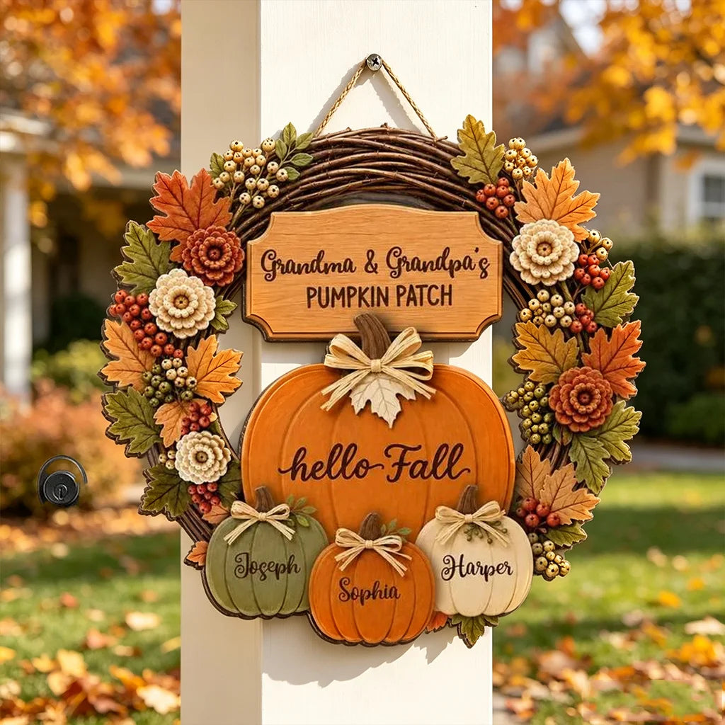 Personalized Wooden Sign, Grandma & Grandpa's Pumpkin Patch Fall Door Decor, Unique Gift for Grandparents