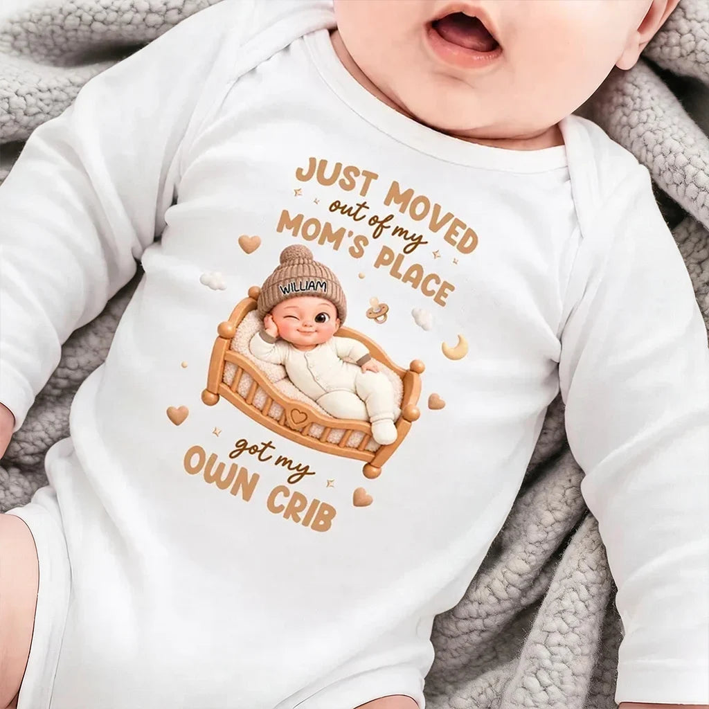 Personalized Short Sleeve Baby Onesie, Winking Baby in a Warm Crib Scene, Creative Baby Shower Gift for New Parents