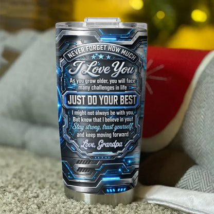 Insulated Travel Tumbler, Unique Personalized Grandson Gift with Futuristic Robot Fist Bump Art