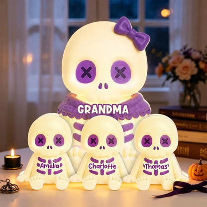 Personalized Acrylic Light Box, Cute Skeleton Grandma & Grandkids Halloween Decor, Unique Gift