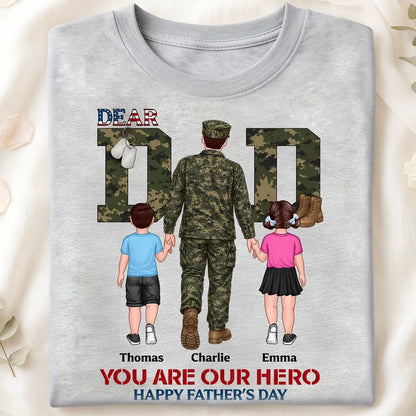 Personalized Army Dad Classic Tee, Walking Hand in Hand Design, Unique Father's Day Gift for Dad