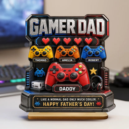 Personalized Gamer Dad Wooden Plaque, Arcade Controller Unique Gift for Dad on Father's Day