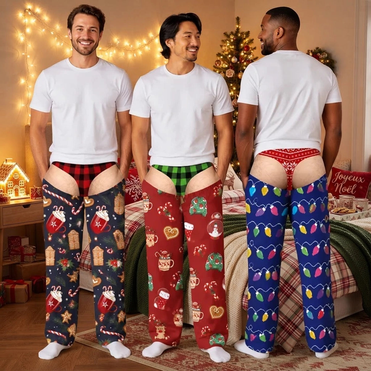 Personalized Men's Sweatpants with Funny Christmas Underwear Illusion, Unique Gift for Him