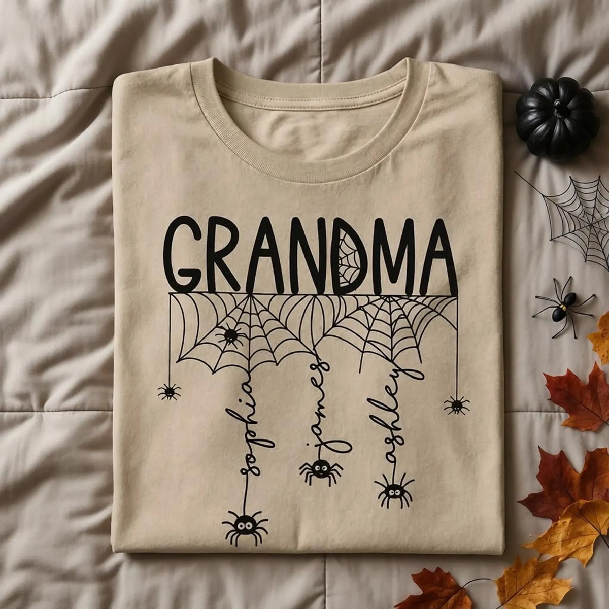 Personalized Halloween Grandma Classic Tee, Spooky Spider Web Creative Gift for Grandma