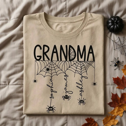 Personalized Halloween Grandma Classic Tee, Spooky Spider Web Creative Gift for Grandma