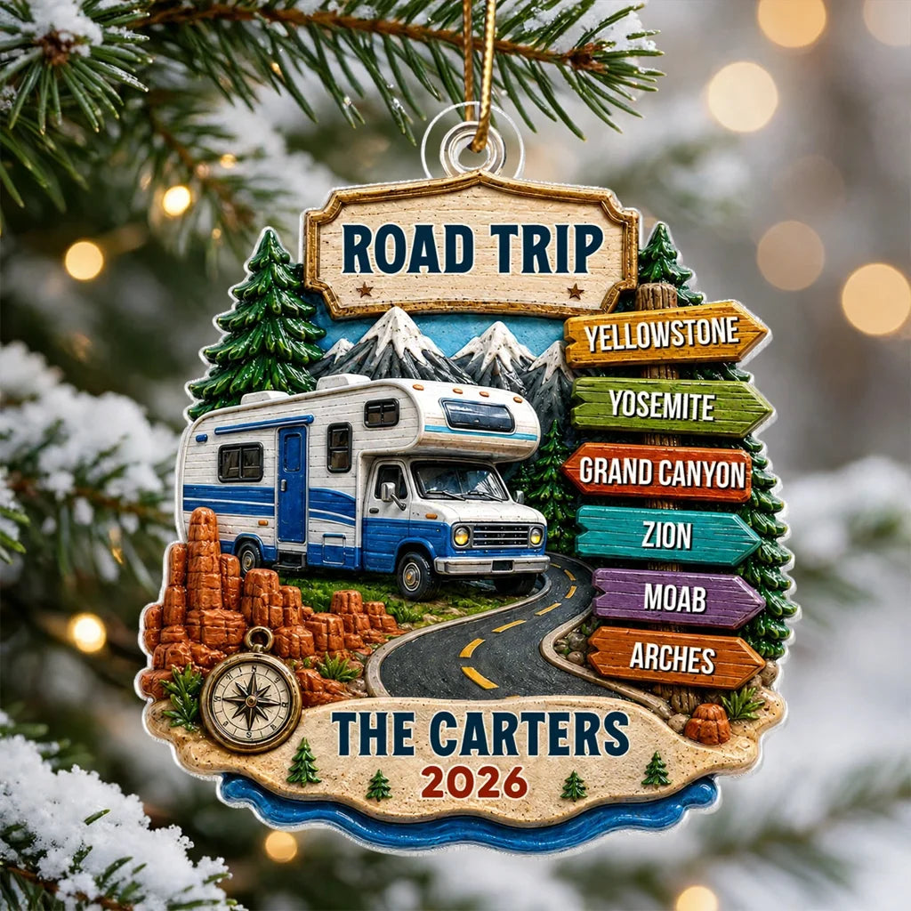 Personalized Acrylic Ornament, Scenic RV Road Trip Keepsake, Creative Christmas Gift for Travelers and Family