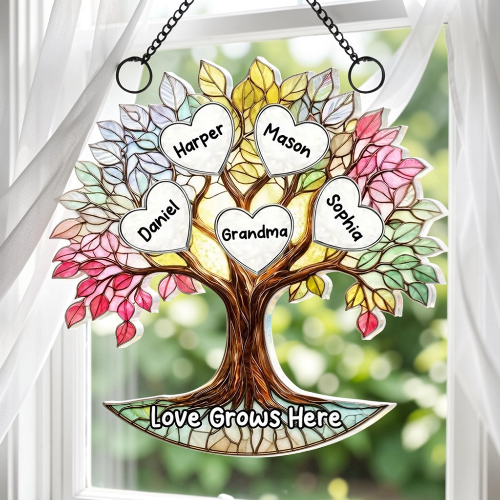 Personalized Acrylic Suncatcher Ornament Grandma Tree of Life with Heart Names for Window Decor, Unique Mother's Day Gift