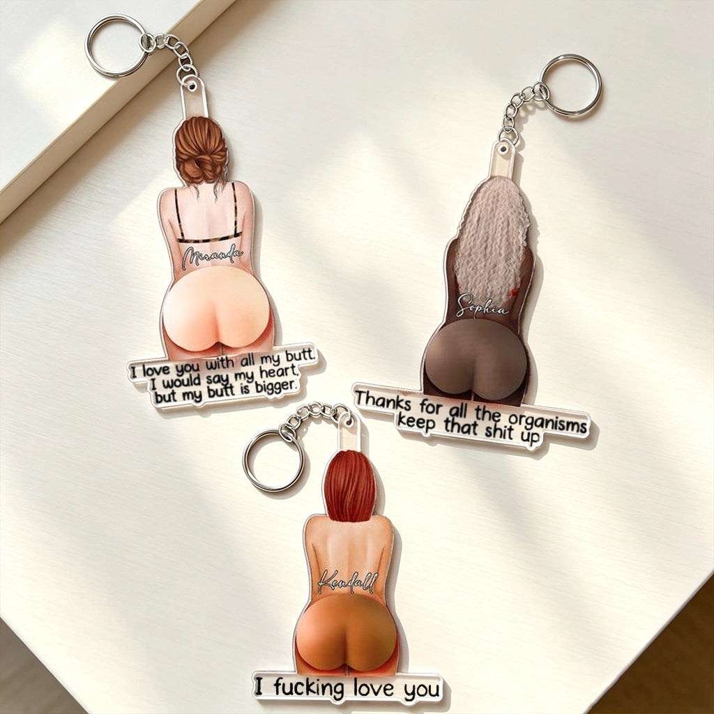 Personalized Silicone Butt Acrylic Keychain, Cheeky Love Message, Unique Gift for Partner