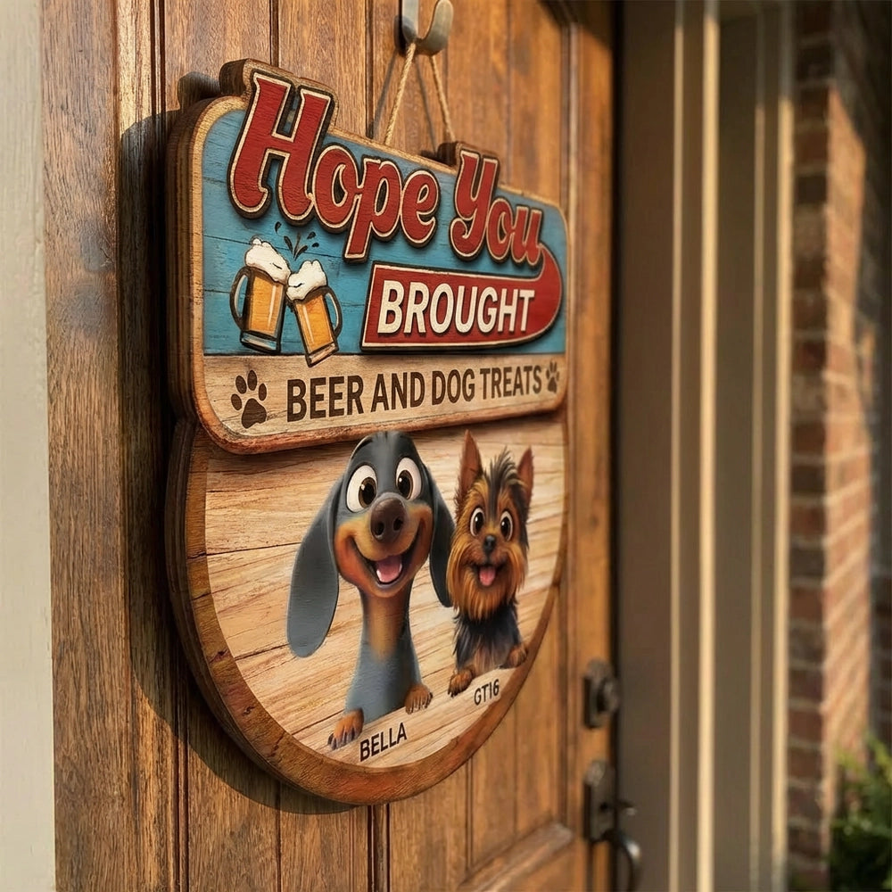 Custom Cartoon Dogs Wooden Sign with Beer Mugs, Funny Welcome Entryway Decor, Sweet Unique Holiday Gift for Pet Owners