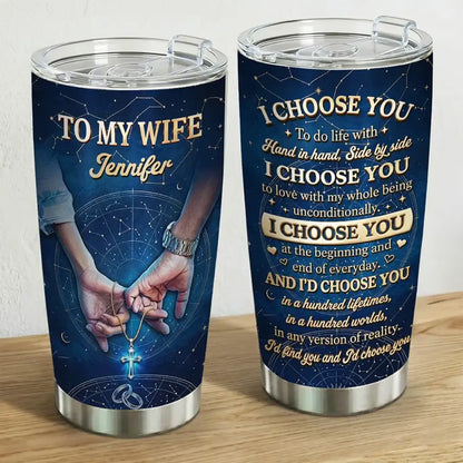 Personalized Insulated Travel Tumbler for Wife, Starry Holding Hands Design, Unique Creative Gift