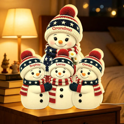 Personalized Acrylic Light Box, Snowman Family Gathered Together, Unique Christmas Gift for Grandma
