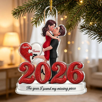 Personalized Acrylic Ornament, Embracing Couple and Missing Piece Quote, Creative Gift for Couples