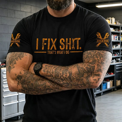 Custom Classic Tee For Handy Dad, Husband & Grandpa, Orange Tool Graphic In Garage, Creative Gift