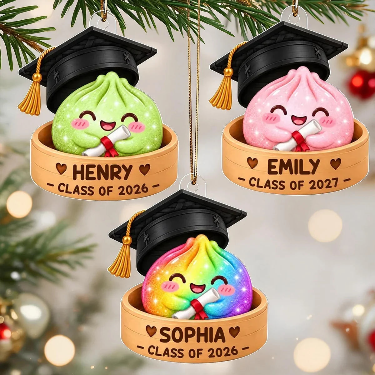 Cute Graduation Dumpling Acrylic Ornament Holding a Diploma, Personalized Creative Gift for Family