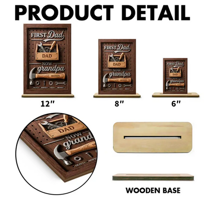 2-Layer Wooden Plaque Personalized First Dad Now Grandpa Tool Box Gift for Dad, Unique Grandpa Keepsake