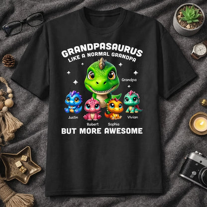 Personalized Grandpasaurus Classic Tee With Cute Dinosaur Characters, Funny Grandpa Gift For Father's Day