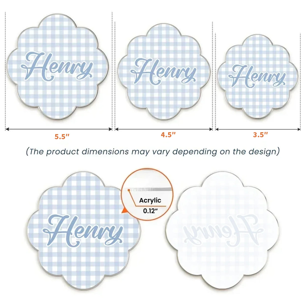 Personalized Acrylic Magnet with Bow and Scalloped Designs, Creative Gift for Family, Cheerful Kitchen Decor