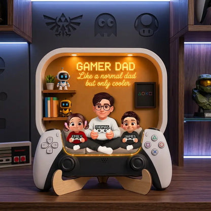 Personalized 2-Layer Wooden Plaque for Gamer Dad, Dad & Kids Holding Controllers Unique Gift
