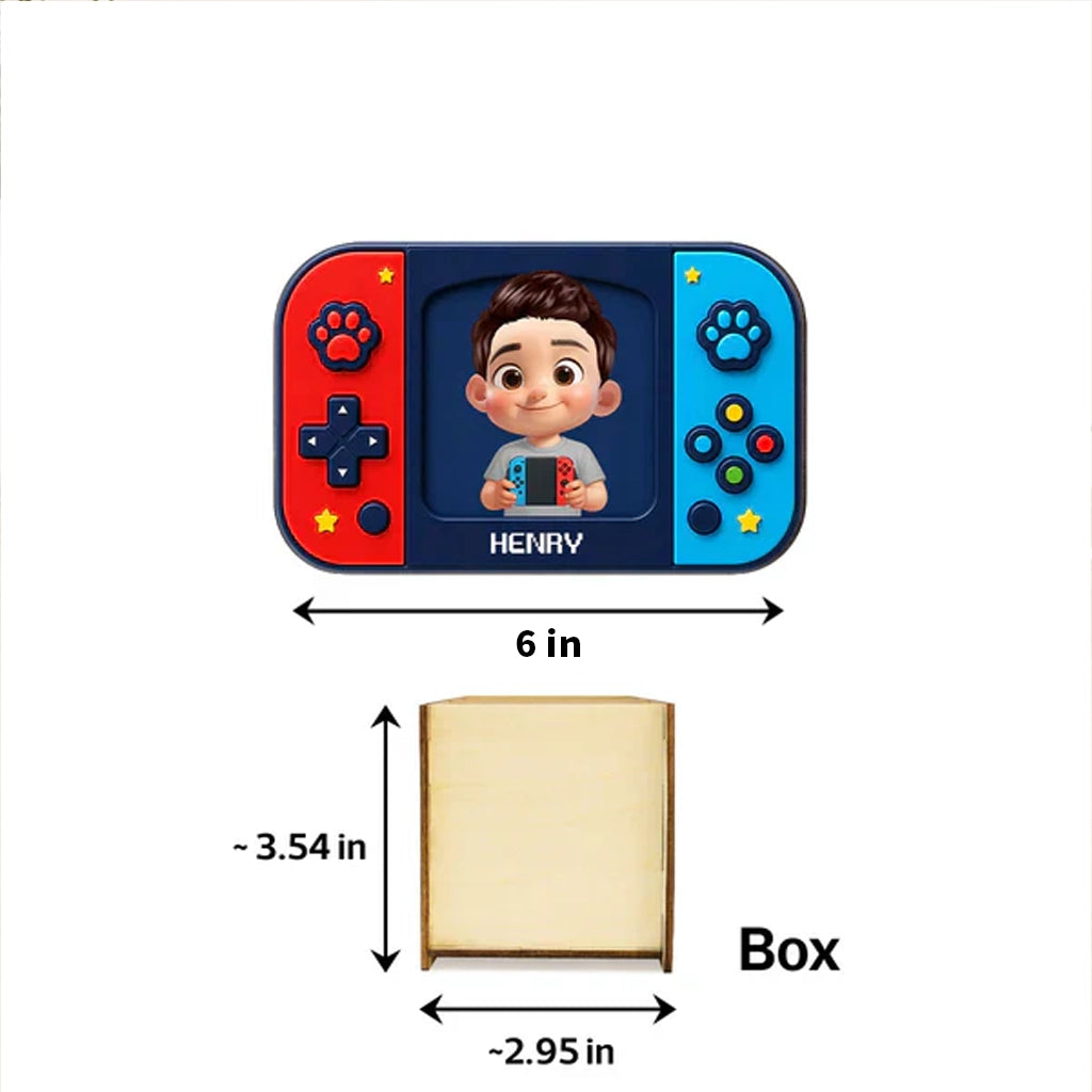 Personalized Wooden Pen Holder, Cute Gamer Boy Holding Controller, Unique Back To School Gift For Kids