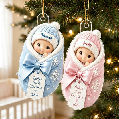 Personalized Acrylic Ornament, Baby's First Christmas Swaddle Keepsake, Unique Gift for New Parents