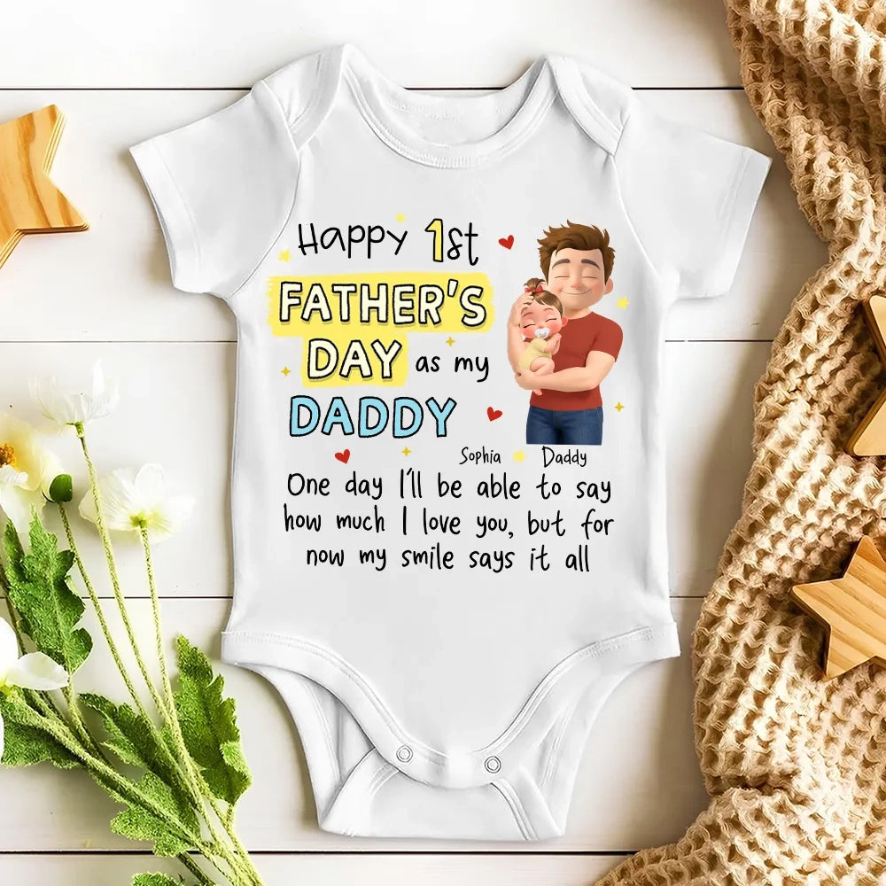 Personalized Baby Onesie for Dad, Unique 1st Father's Day Gift with Cute Hugging Baby Illustration