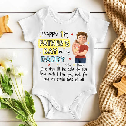 Personalized Baby Onesie for Dad, Unique 1st Father's Day Gift with Cute Hugging Baby Illustration